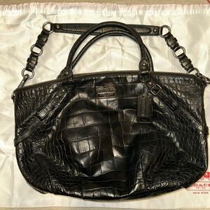 Coach Madison Sophia Black Reptile Embossed Leather Shoulder Bag